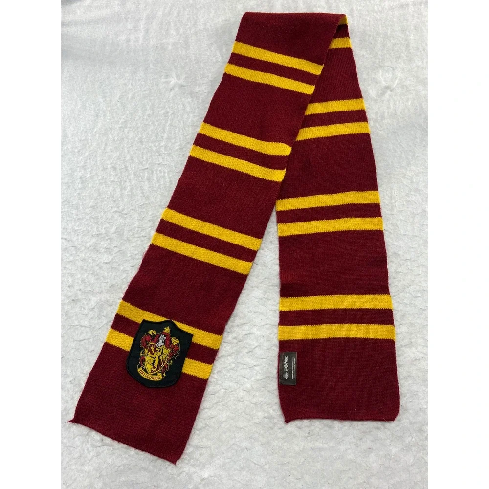 Harry Potter Gryffindor Scarf Burgundy Gold Striped Knit House Crest Accessory